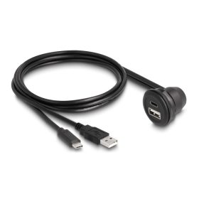   Delock USB 2.0 kábel A-típusú és USB Type-C  apa, 90 -ban hajlított A-típusú USB anya és 90 -ban hajlított USB Type-C  anya végződéssel 1 m fekete (DL-88103)