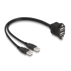   Delock USB 2.0 kábel 2 x USB A-típusú apa végződéssel, valamint egy 2 x USB A-típusú anya csavarokkal beépített végződéssel 1 m, fekete (DL-88105)