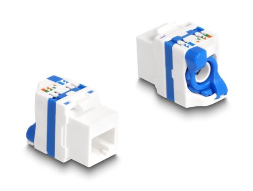 Delock Keystone Modul RJ45 anya - LSA Cat.6A eszköz nélkül beszerelhető, valamint rendelkezik kék elcsavarható zárral