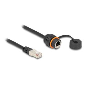   Delock Kábel RJ45 apa - RJ45 anya Cat.6A beépített használatra M20 cérnával és védő kupakkal IP68 por és vízhatlan 25 cm, fekete színű (DL-88146)