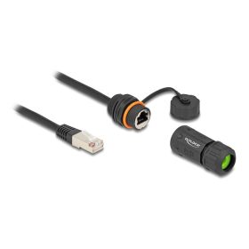   Delock Kábel RJ45 apa - RJ45 anya Cat.6A beépített használatra M20 cérnával és házzal IP68 por és vízhatlan 25 cm, fekete színű (DL-88147)