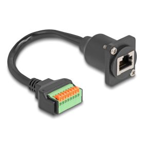   Delock D-típusú kábel RJ45 anya - Terminal Block nyomó gombbal Cat.5e fekete 30 cm (DL-88153)