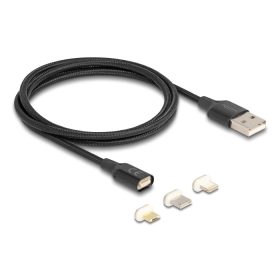   Delock Mágneses USB töltő készlet 8 tűs Lightning  / Micro USB / USB Type-C  csatlakozókkal, fekete 1 m (DL-88165)