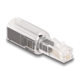   Delock Telefon kábel csavarodás mentes adapterrel RJ10 apa - RJ10 anya áttetsző / fekete (DL-88168)