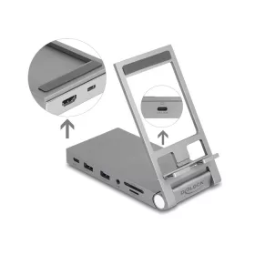   Delock táblagép és notebook dokkoló állomás 4K beépített tartóval - HDMI / USB / Hub / SD / Micro SD / PD 3.0 - összecsukható (DL-88199)