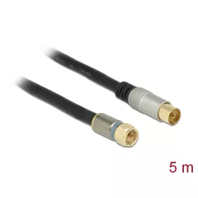   Delock Antennakábel F -dugó > IEC- hüvely RG-6/U quad shield 5 m fekete Premium (DL-88962)