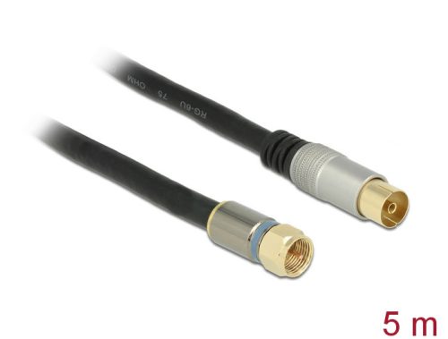 Delock Antennakábel F -dugó > IEC- hüvely RG-6/U quad shield 5 m fekete Premium