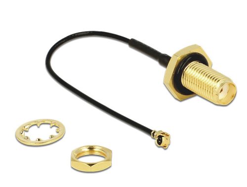 Delock Antenna kábel SMA jack válaszfal > MHF/U.FL-LP-068 kompatibilis dugó 100 mm fröccsenésbiztos