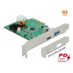   Delock PCI Express x4 kártya 1 db külső C -típusú USB aljzathoz, PD funkcióval + 1 db külső A-típusú (DL-89001)