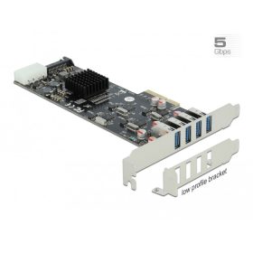   Delock PCI Express x4 Kártya - 4 x külső SuperSpeed USB (USB 3.2 Gen 1) USB A-típusú hüvely Quad Cha (DL-89008)