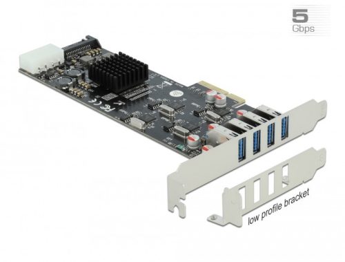 Delock PCI Express x4 Kártya - 4 x külső SuperSpeed USB (USB 3.2 Gen 1) USB A-típusú hüvely Quad Cha