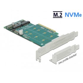   Delock PCI Express x8 kártya - 2 x belső NVMe M.2 Key M - elágazás - alacsony profilú formatényező (DL-89045)