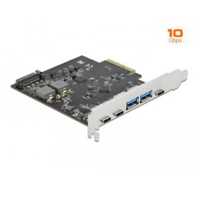   Delock PCI Express x4 Kártya - 3 x USB Type-C  + 2 x A-típusú USB - SuperSpeed USB 10 Gbps (DL-89074)