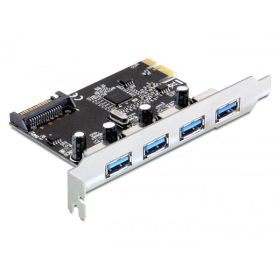   Delock PCI Express kártya > 4 x USB-A 3.0, telepítő CD-vel (DL-89297)