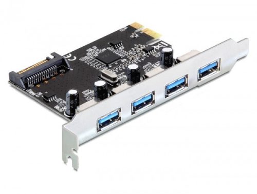 Delock PCI Express kártya > 4 x USB-A 3.0, telepítő CD-vel
