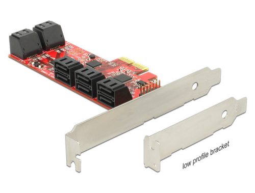 Delock PCI Express kártya > 10db belső SATA (6Gb/s) csatlakozóval, alacsony profilú kivitel