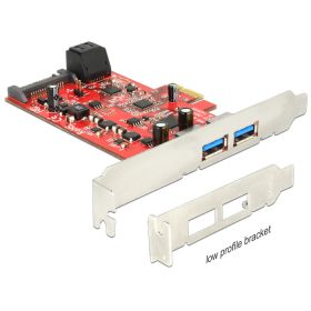   Delock PCI Express kártya > 2 x külső USB 3.0 + 2 x belső SATA 6 Gb/s - Alacsony profilú (DL-89389)