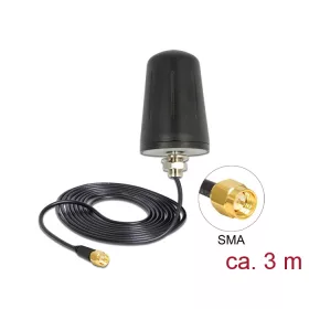   Delock LoRa antenna 868 MHz SMA dugó 0 dBi minden irányú (RG-174, 3 m) tetőre szerelhető fekete (DL-89533)