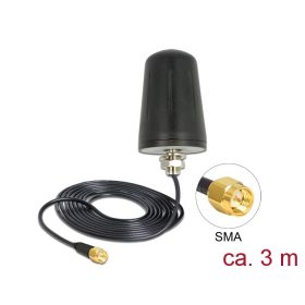   Delock WLAN 802.11 b/g/n antenna SMA dugó 3 dBi mindenirányú 3 dBi csatlakozókábellel (RG-174, 3 m) (DL-89534)