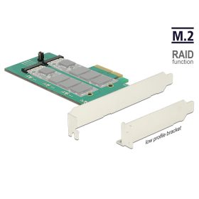   Delock PCI Express-kártya > 2 x belso M.2 aljzat B nyílással, RAID-dal - alacsony profilú formaténye (DL-89536)