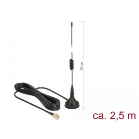   Delock LTE antenna SMA-dugó 2 dBi irányítatlan, rögzített, csatlakozókábellel RG-174 2,5 m, kültéri (DL-89613)