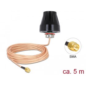   Delock LTE Antenna SMA dugó 2 dBi fix mindenirányú körkörös,csatlakozó kábellel (RG-316U 5 m)kültéri (DL-89899)