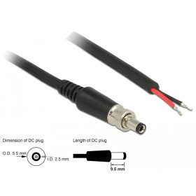  Delock DC tápkábel 5,5 x 2,5 x 9,5 mm, csavarozással nyitható huzalvéggel, 95 cm hosszú (DL-89908)