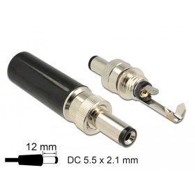   Delock DC csatlakozó apa 5,5 x 2,1 mm dugómérettel és 12,0 mm hosszal (DL-89915)