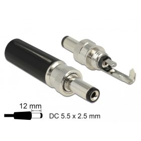   Delock DC csatlakozó apa 5,5 x 2,5 mm dugómérettel és 12,0 mm hosszal (DL-89916)