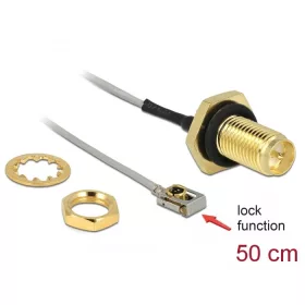   Delock Antenna kábel RP-SMA anya válaszfali csatlakozóval apa MHF  I LK-dugó 1.13 50 cm menethossz (DL-89927)