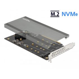   Delock PCI Expresz x16 kártya - 4 x belső NVMe M.2 M-kulcs hűtőbordával és ventilátorral - elágazás (DL-90050)