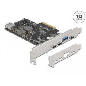   Delock PCI Express x4 Kártya - 3 x USB Type-C  + 2 x A-típusú USB - SuperSpeed USB 10 Gbps - alacson (DL-90060)
