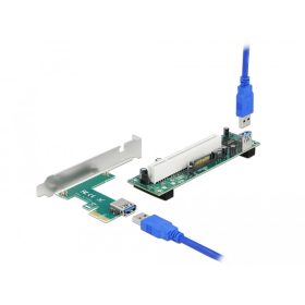   Delock PCI Express Riser kártya x1 - 1 x PCI 32 Bit bővítőhely, 60 cm-es -kábellel (DL-90065)