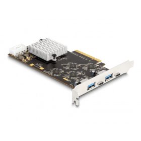   Delock PCI Express x8 kártya 2 x USB 20 Gbps USB Type-C  anya és 2 x A-típusú USB 5 Gbps anyával - Quad Channel (DL-90097)