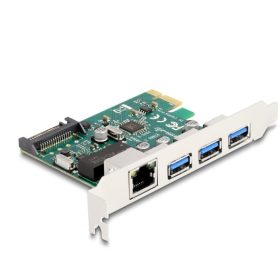   Delock PCI Express x1 Kártya - 3 x USB 5 Gbps A-típusú anya + 1 x Gigabit LAN (DL-90105)