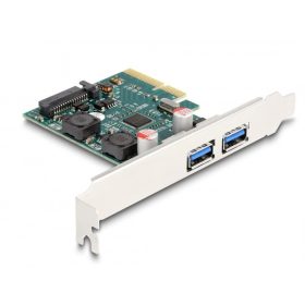   Delock PCI Express x4 Kártya - 2 x külső USB 10 Gbps A-típusú anya - alacsony profil (DL-90106)
