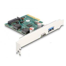   Delock PCI Express x4 Kártya - 1 x külső USB 10 Gbps Type-C  anya + 1 x külső A-típusú USB 10 Gbps anya - alacsony profil (DL-90107)