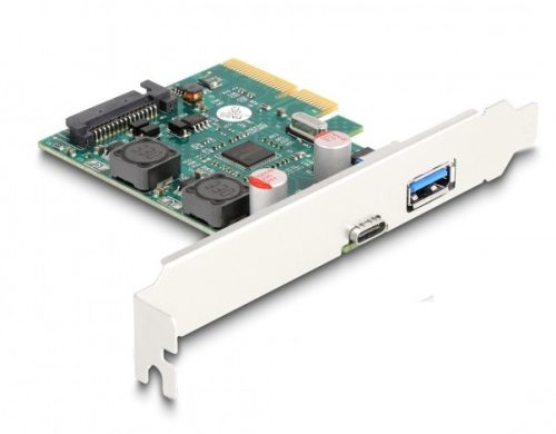 Delock PCI Express x4 Kártya - 1 x külső USB 10 Gbps Type-C  anya + 1 x külső A-típusú USB 10 Gbps anya - alacsony profil