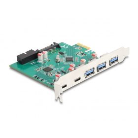   Delock USB 5 Gbps sebességű PCI Expressz x1 kártya - 3 db. külső Á-típusú + 2 db. külső USB Type-C  anya és 1 db. belső 19 tűs USB tűfejes apa (DL-90109)