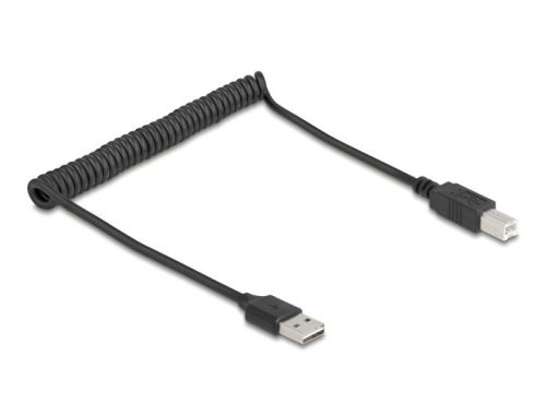 Delock tekercselt kábel EASY-USB 2.0 Type-A apa USB Type-B apa 0,5 m - 0,8 m fekete