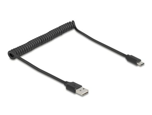 Delock tekercselt kábel EASY-USB 2.0 Type-A apa USB Type-C  apa 0,5 m - 0,8 m fekete