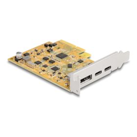   Delock PCI Express x4-kártya - 1 x külső, USB Type-C  10 Gbps-es csatlakozóhüvely + 1 x külső, USB Type-C  10 Gbps-es csatlakozóhüvely (DL-90161)
