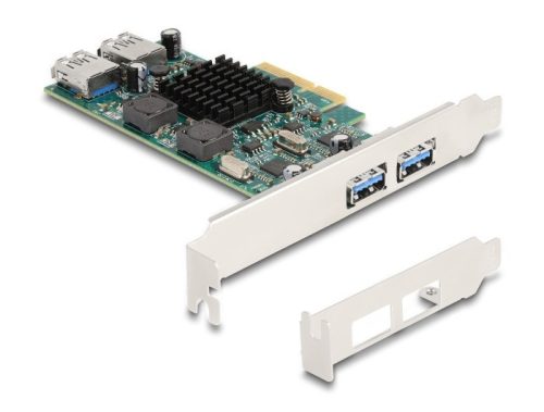 Delock PCI Express x4 kártya - 2 x külső USB 5 Gbps A-típusú és 2 x belső USB 5 Gbps A-típusú kettős csatorna - alacsony profilú formatényező