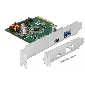   Delock PCI Express x4 kártya - 1 x külső USB Type-C  hüvely + 1 x külső A-típusú USB hüvely SuperSpe (DL-90299)