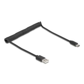   Delock USB 2.0 tekercselt kábel USB Type-A apa   USB Type-C  apa, 0,45 m   0,75 m fekete (DL-90368)