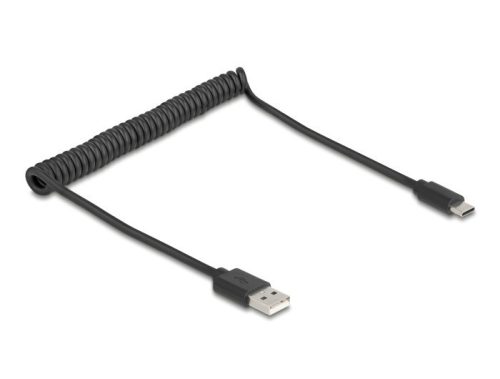 Delock USB 2.0 tekercselt kábel USB Type-A apa   USB Type-C  apa, 0,45 m   0,75 m fekete