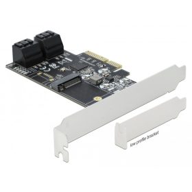   Delock 4 SATA port és 1 M.2 B kulcsos csatlakozó PCI Express x4 Kártya - alacsony profilú formaténye (DL-90396)