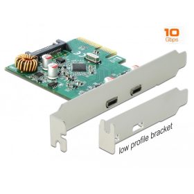   Delock PCI Express x4 kártya - 2 x külső SuperSpeed USB 10 Gbps (USB 3.1 Gen 2) USB Type-C  hüvely (DL-90397)