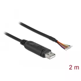   Delock adapterkábel USB 2.0 Type-A és soros RS-232 közötti 9 nyitott vezetékkel + árnyékolás 2 m (DL-90416)