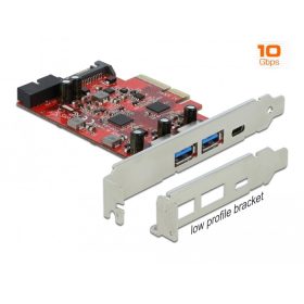   Delock PCI Express x4 Kártya - 1 x külső USB Type-C  anya + 2 x külső A-típusú USB anya SuperSpeed U (DL-90492)